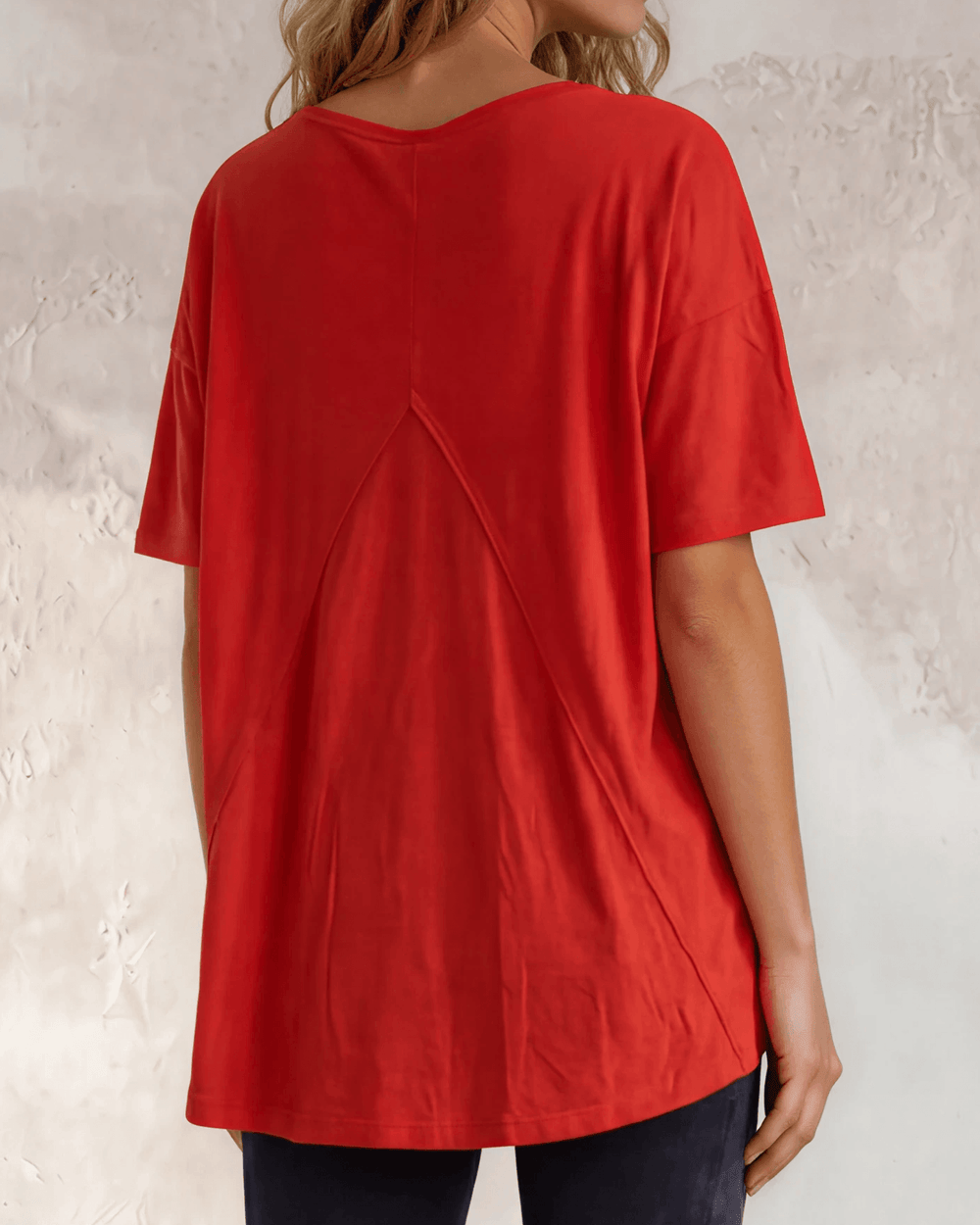 Celebrate America's 250th in this crimson red oversized cotton slub tee with a festive floral graphic. Made in USA. Sizes S–XL.