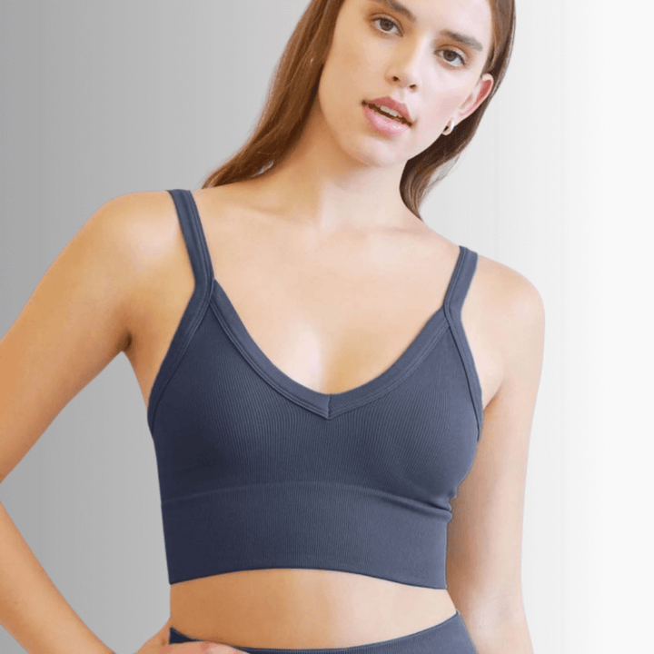 Niki Biki Ladies Fitted Vintage V-Neck Ribbed Bra Top Style NS8120  in Several Color Options | Made in USA | Classy Cozy Cool Women&