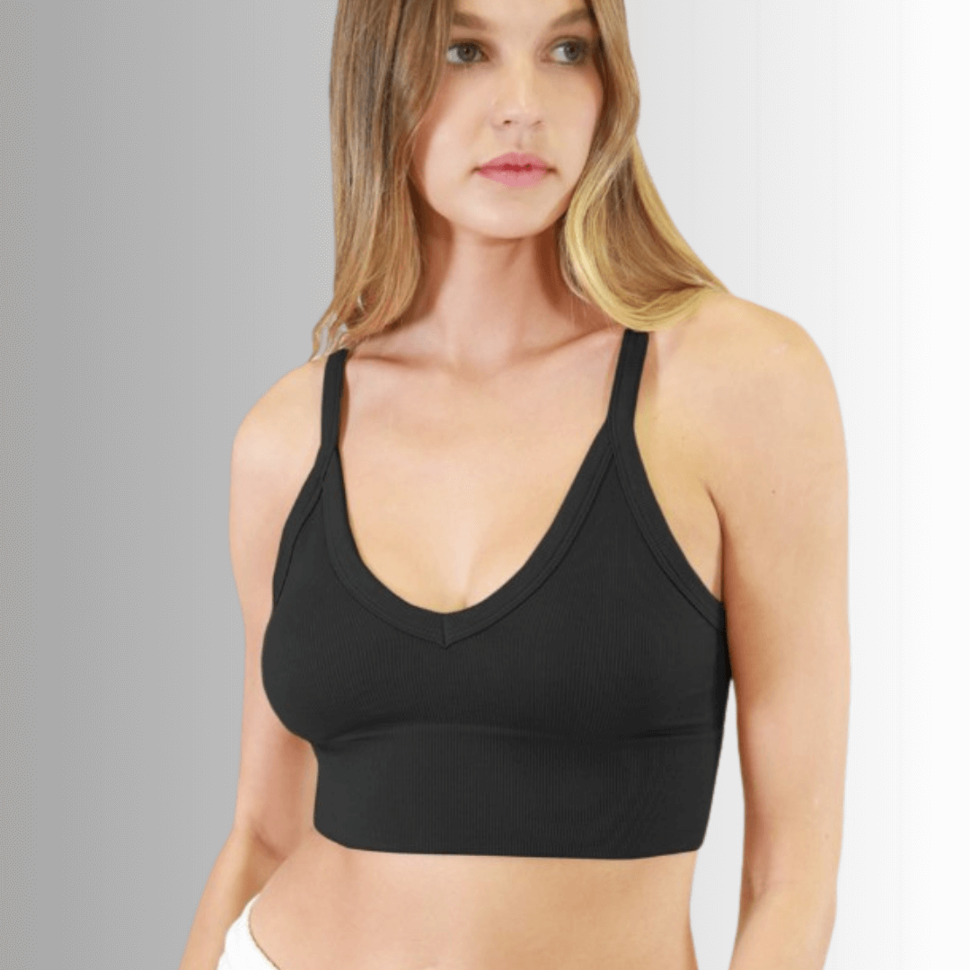 Niki Biki Ladies Fitted Vintage V-Neck Ribbed Bra Top Style NS8120  in Several Color Options | Made in USA | Classy Cozy Cool Women&