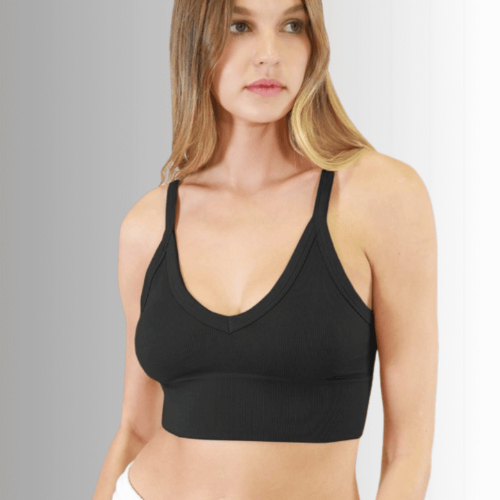 Niki Biki Ladies Fitted Vintage V-Neck Ribbed Bra Top Style NS8120  in Several Color Options | Made in USA | Classy Cozy Cool Women&