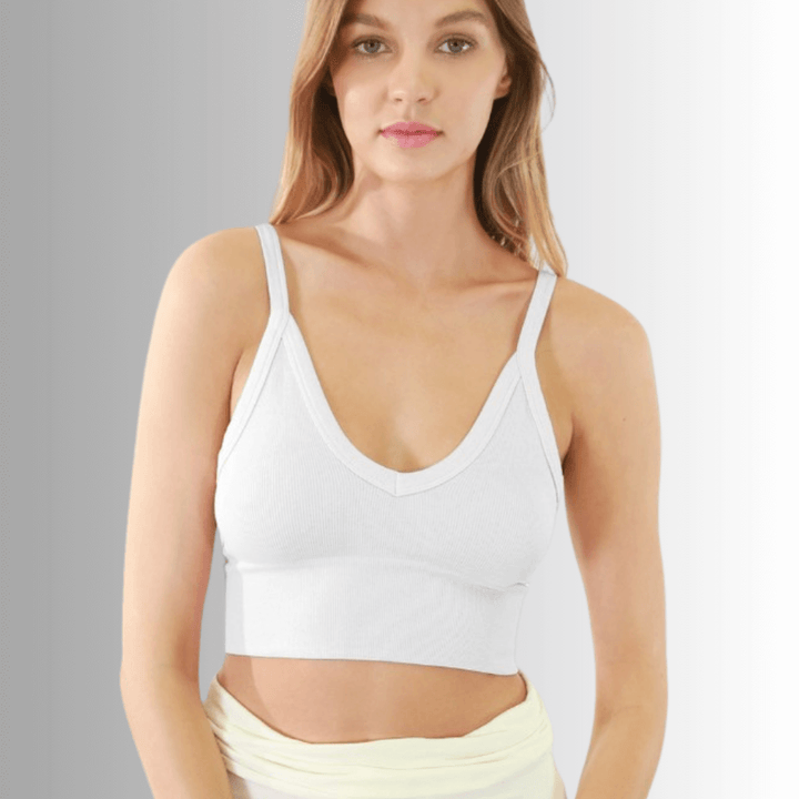 Niki Biki Ladies Fitted Vintage V-Neck Ribbed Bra Top Style NS8120  in Several Color Options | Made in USA | Classy Cozy Cool Women&