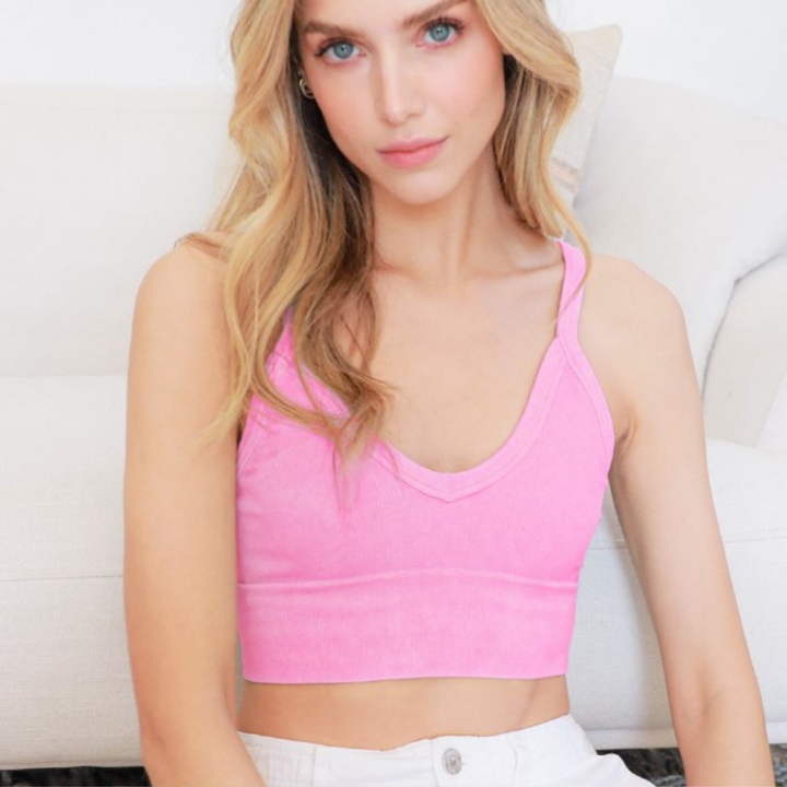 Niki Biki Ladies Fitted Vintage V-Neck Ribbed Bra Top Style NS8187  in 10 Color Options | Made in USA | Classy Cozy Cool Women&
