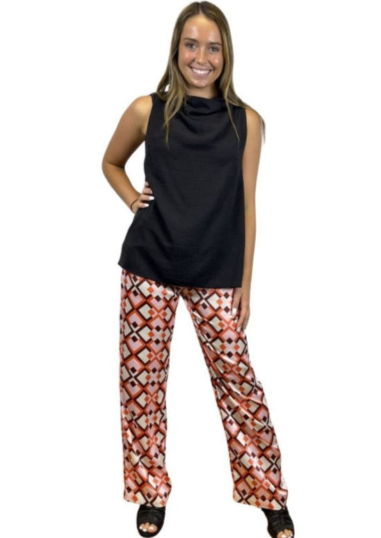 Ladies Black Satin Cowl Neck Sleeveless Jersey Blouse | Made in USA | Classy Cozy Cool Women&