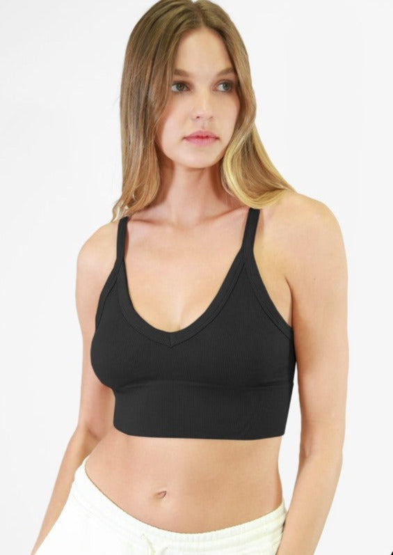 Niki Biki Ladies Fitted Vintage V-Neck Ribbed Bra Top Style NS8187  in 10 Color Options | Made in USA | Classy Cozy Cool Women&