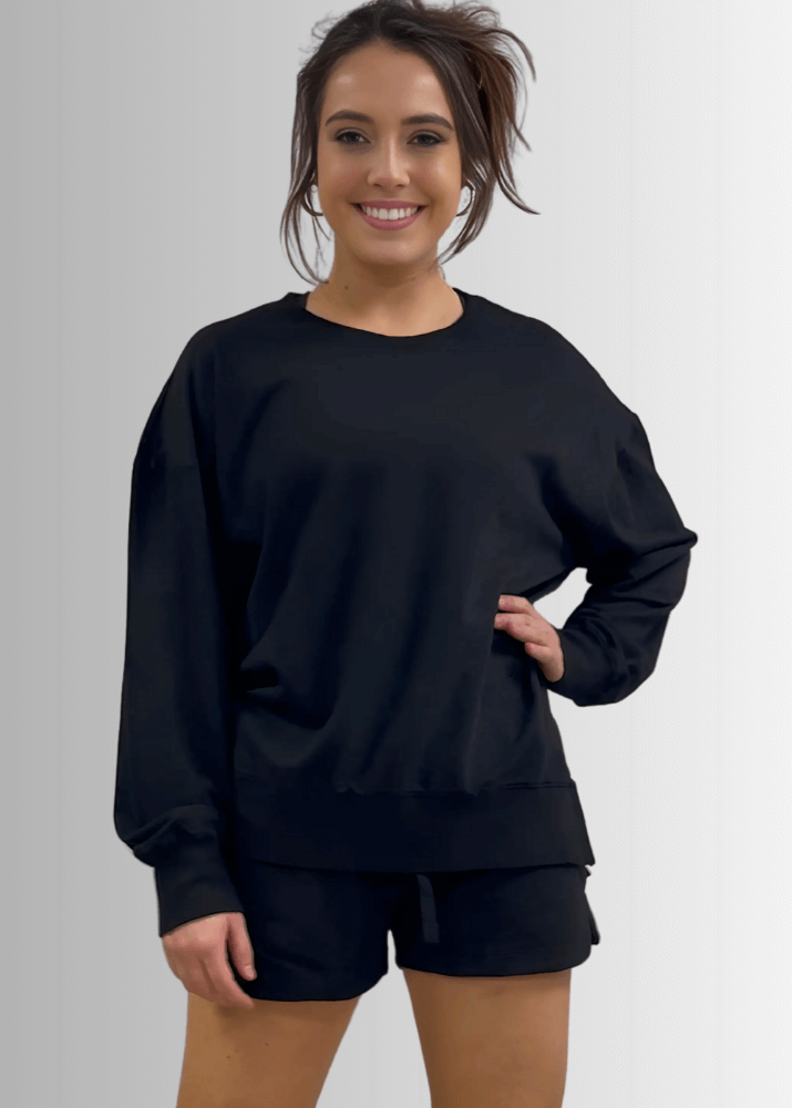 Tessa Lightweight French Terry Sweatshirt in Black Made in USA