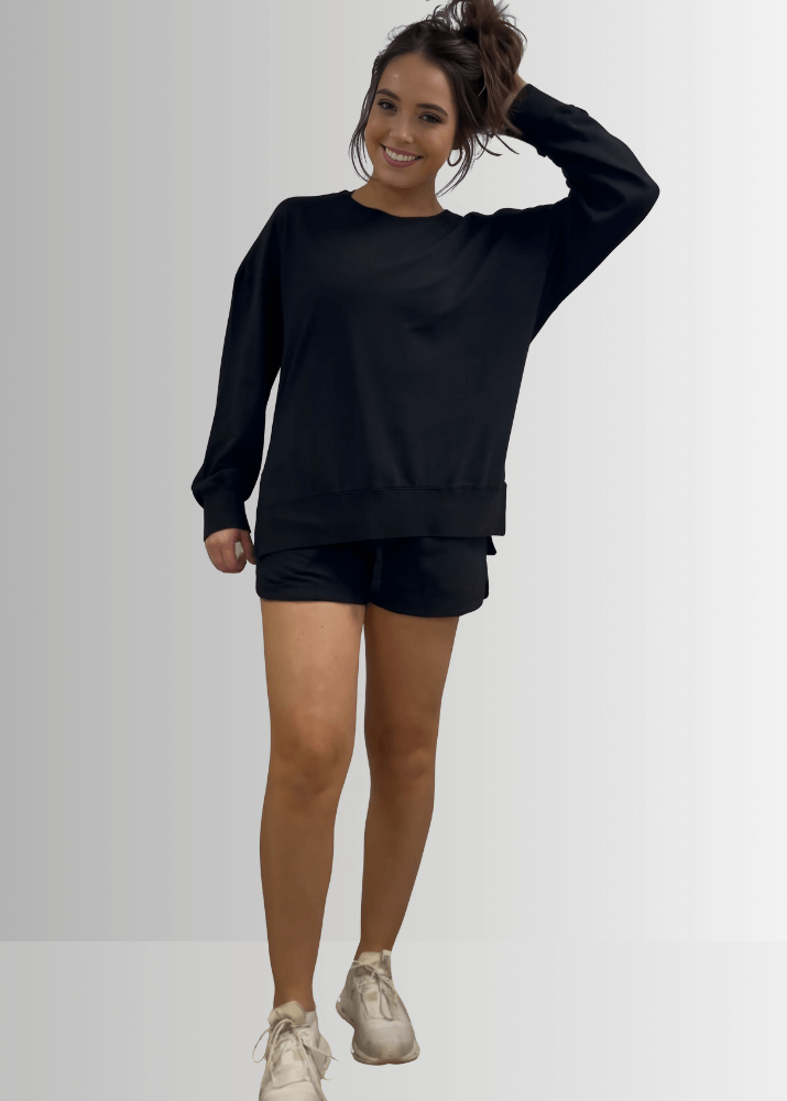 Tessa Lightweight French Terry Sweatshirt in Black Made in USA