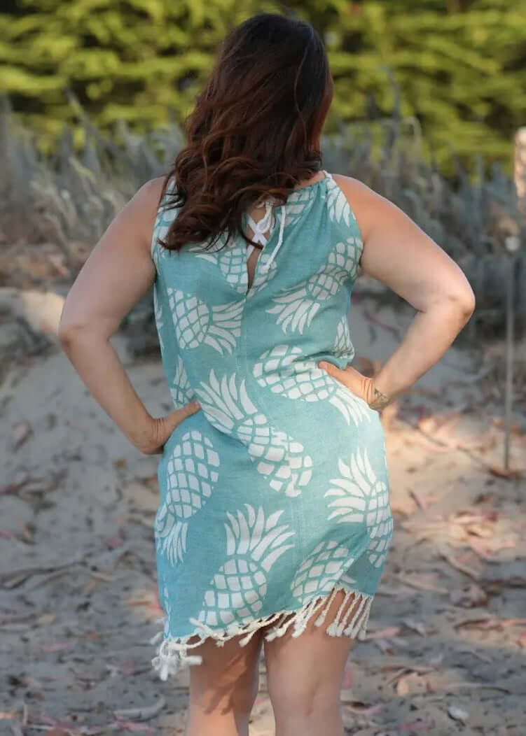 Shop the Beachables Skipper Cover Up Dress — handcrafted in the USA from soft Turkish Cotton. Adjustable drawstring, tassel hem, vibrant stripes. Perfect for beach