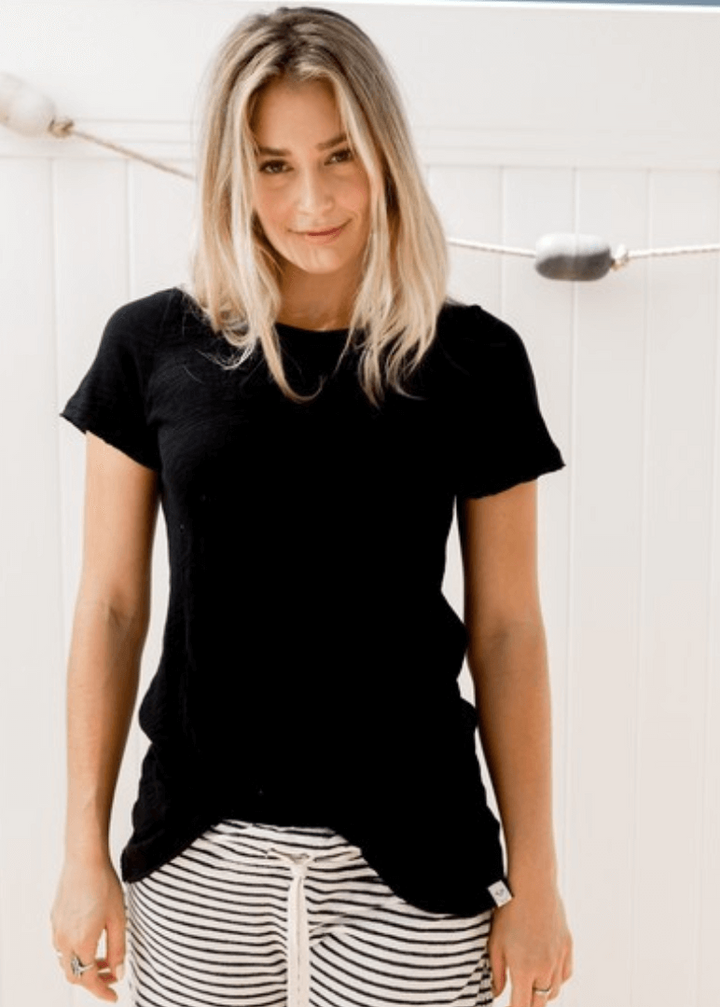 Sleepaholik Cotton Crew Lounge Tee in Black or White | Made in USA | Soft Vintage Washed Cotton | Classy Cozy Cool Women&
