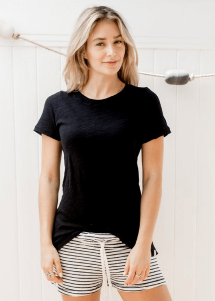 Sleepaholik Cotton Crew Lounge Tee in Black or White | Made in USA | Soft Vintage Washed Cotton | Classy Cozy Cool Women&