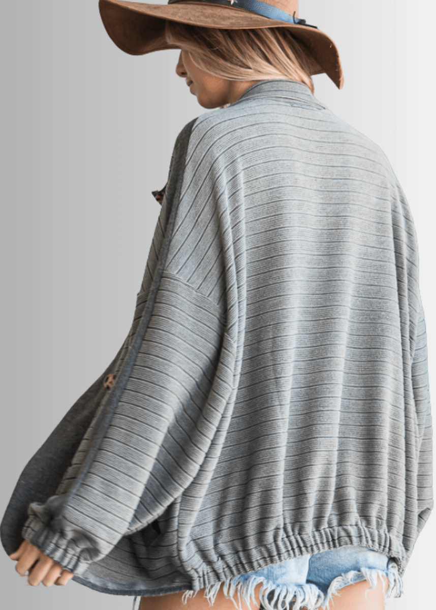 Brand: Bucket List | Made in USA | Olive Button Down Contrast Detail Lightweight Jacket T1548 | Classy Cozy Cool Women&
