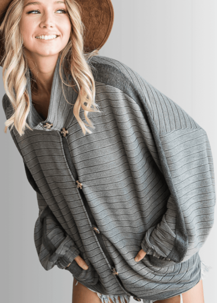 Brand: Bucket List | Made in USA | Olive Button Down Contrast Detail Lightweight Jacket T1548 | Classy Cozy Cool Women&
