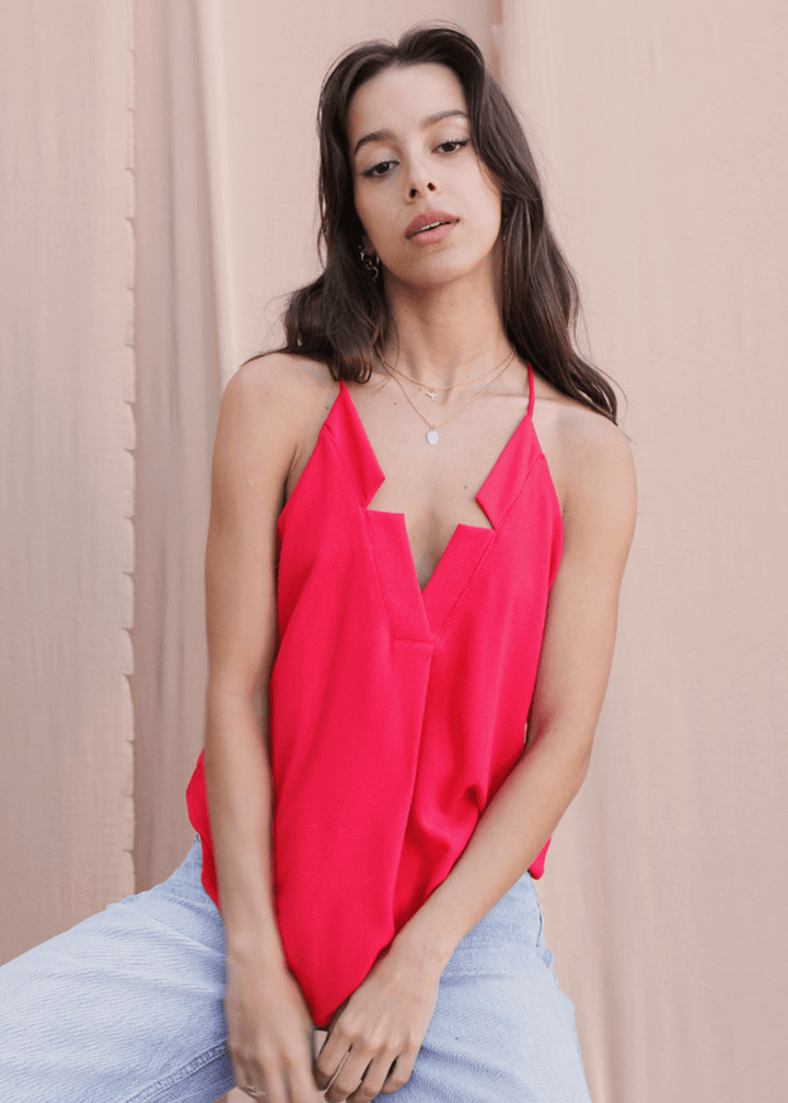Meet your new go-to tank—the Star Neckline Tank Top in vibrant Tomato Red. Featuring a striking star cutout at the neckline and racerback spaghetti straps.  Made in the USA, it&