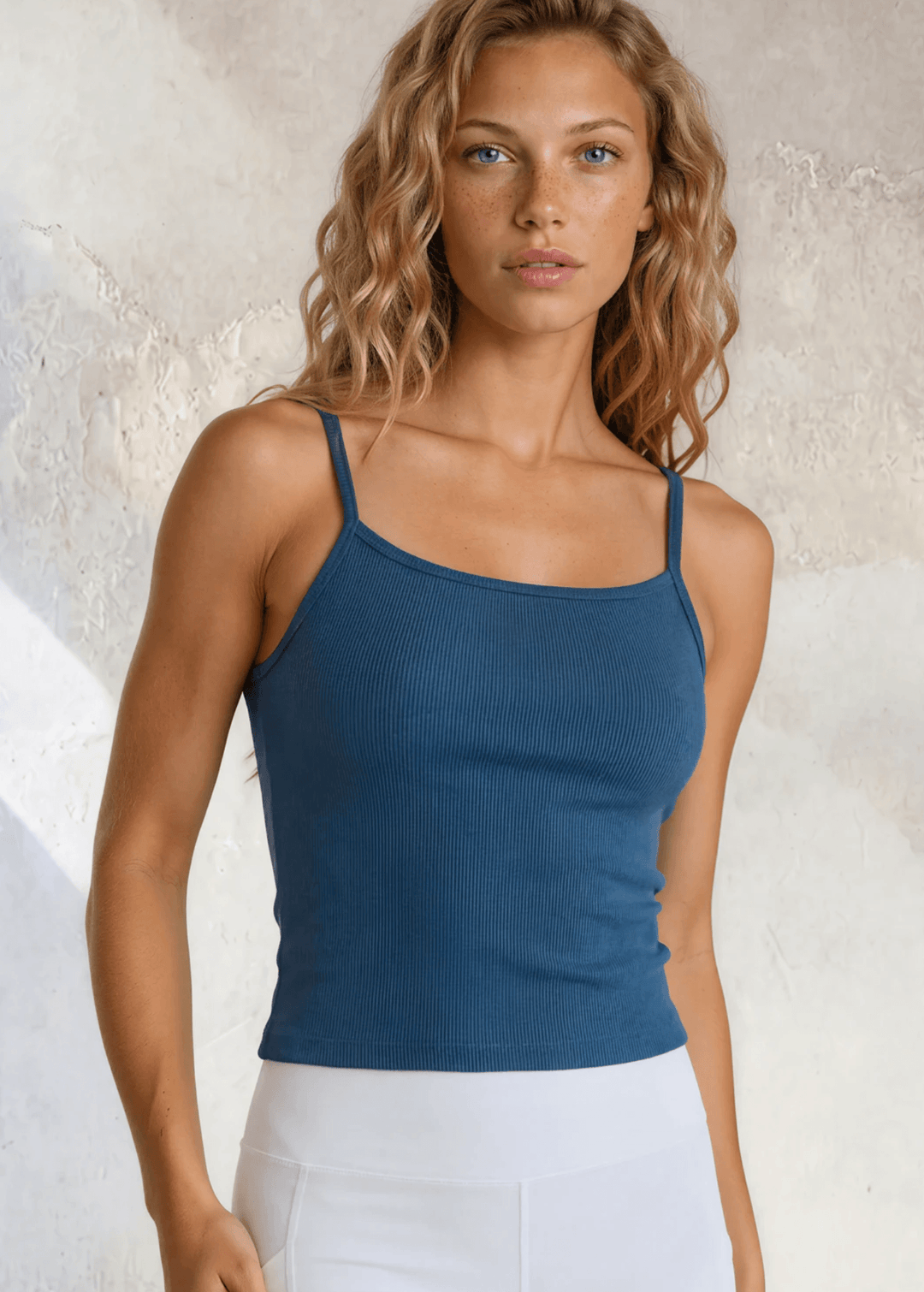 The Strappy by Bra30 — The "After Bra" You'll Live In Meet your new everyday essential. The Strappy is a cotton short ribbed crop top with thin straps in Peacock Blue, Proudly Made in USA