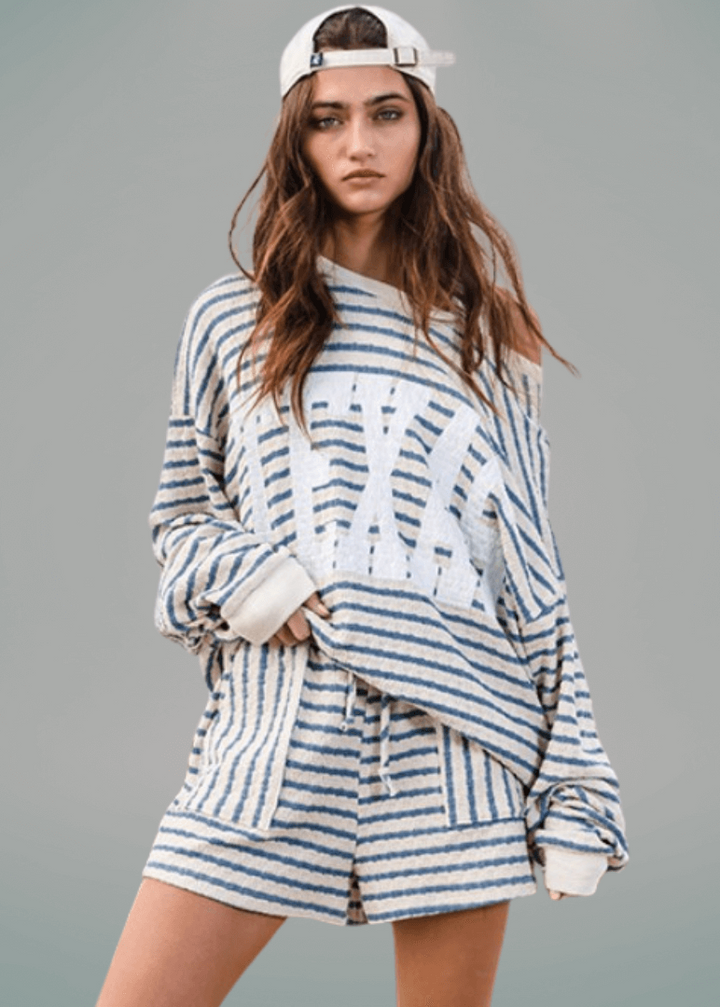 Cotton Blend Textured Striped Shorts