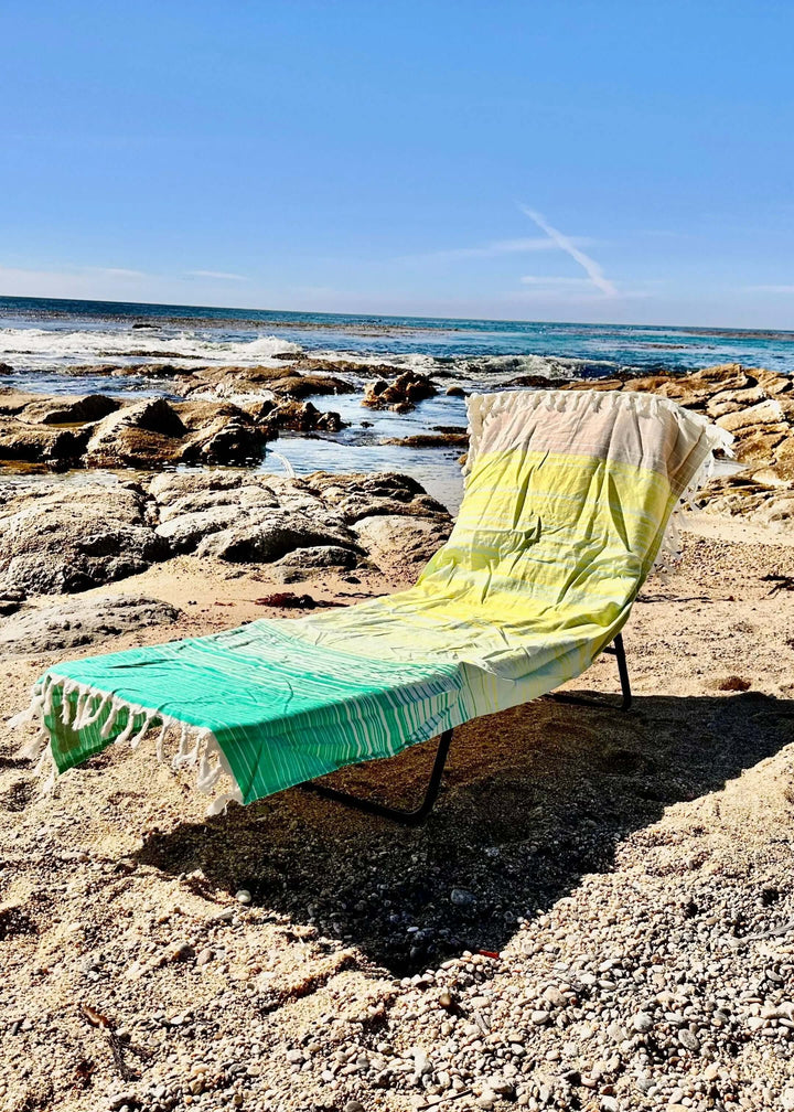 Shop the Beachables Striped 3-in-1 Turkish Cotton Beach Bag – converts from bag to towel to chair cover. Sand-resistant, quick-dry, machine washable. Made in USA.