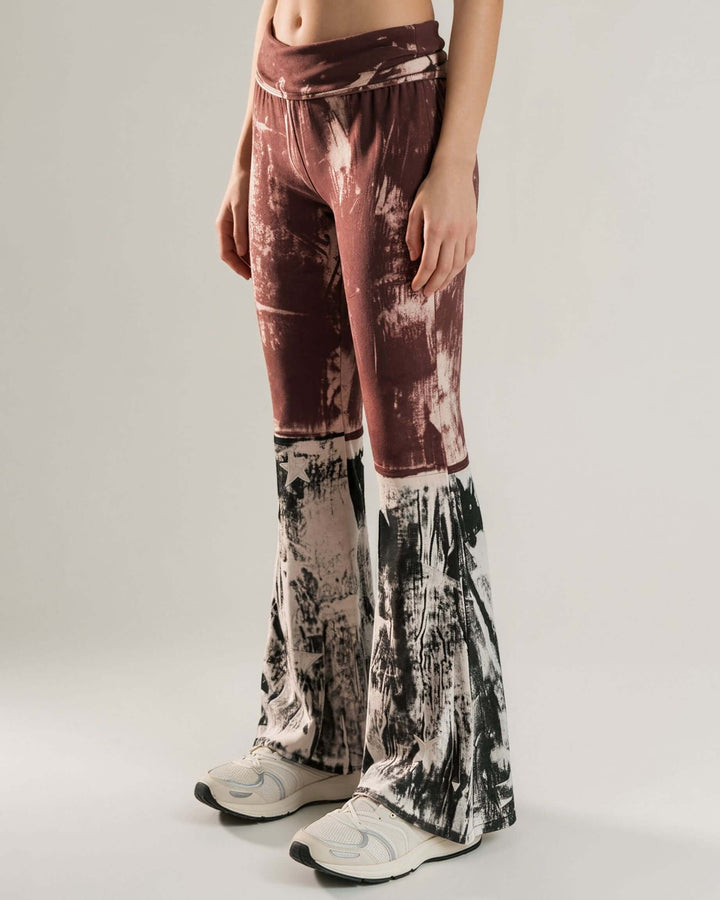T-Party Ladies Distressed Cotton American Flag Boot Cut Patriotic 4th of July Fold Over Waist Flare Leg Pants | Made in USA | Classy Cozy Cool Women&