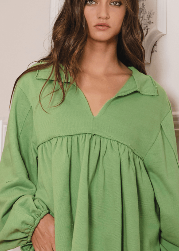 Sage Cotton Bubble Sleeve Sweatshirt - CLEARANCE FINAL SALE