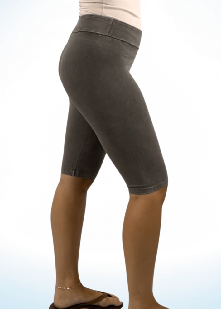 Ladies Mineral Washed in Desert Taupe Knee Length Biker Shorts | Chatoyant Style
