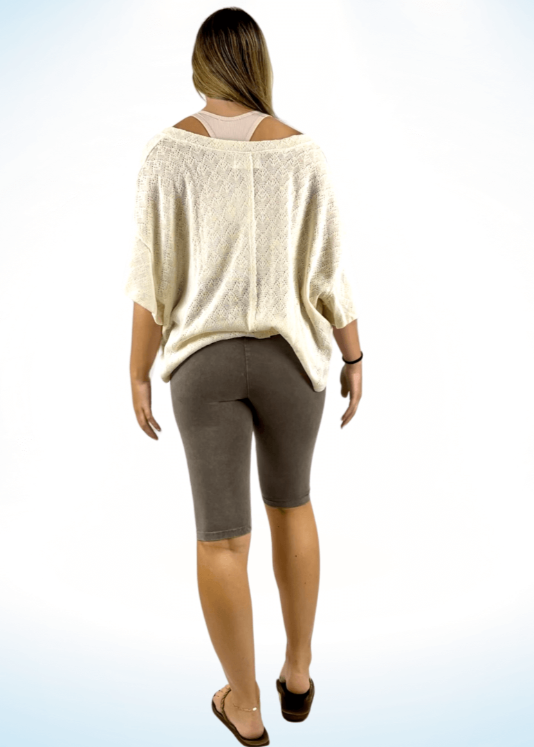 Ladies Mineral Washed in Desert Taupe Knee Length Biker Shorts | Chatoyant Style