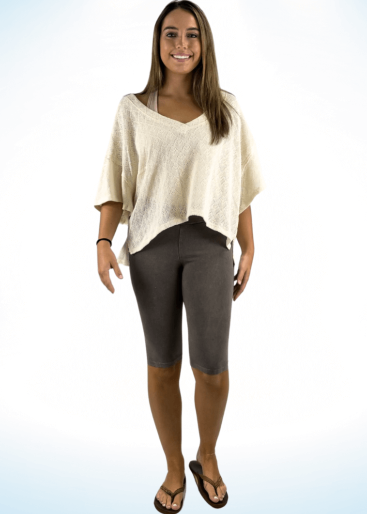 Ladies Mineral Washed in Desert Taupe Knee Length Biker Shorts | Chatoyant Style