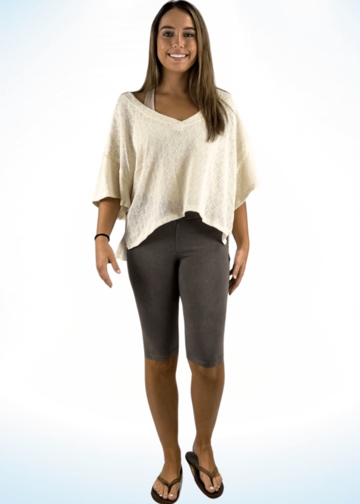 Ladies Mineral Washed in Desert Taupe Knee Length Biker Shorts | Chatoyant Style