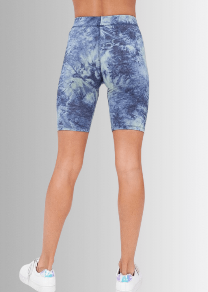 USA Made Ladies Super Soft 2 piece Tie Dye Pajama Loungewear Set with Long Sleeve Shirt and Biker Shorts in Blue, Teal