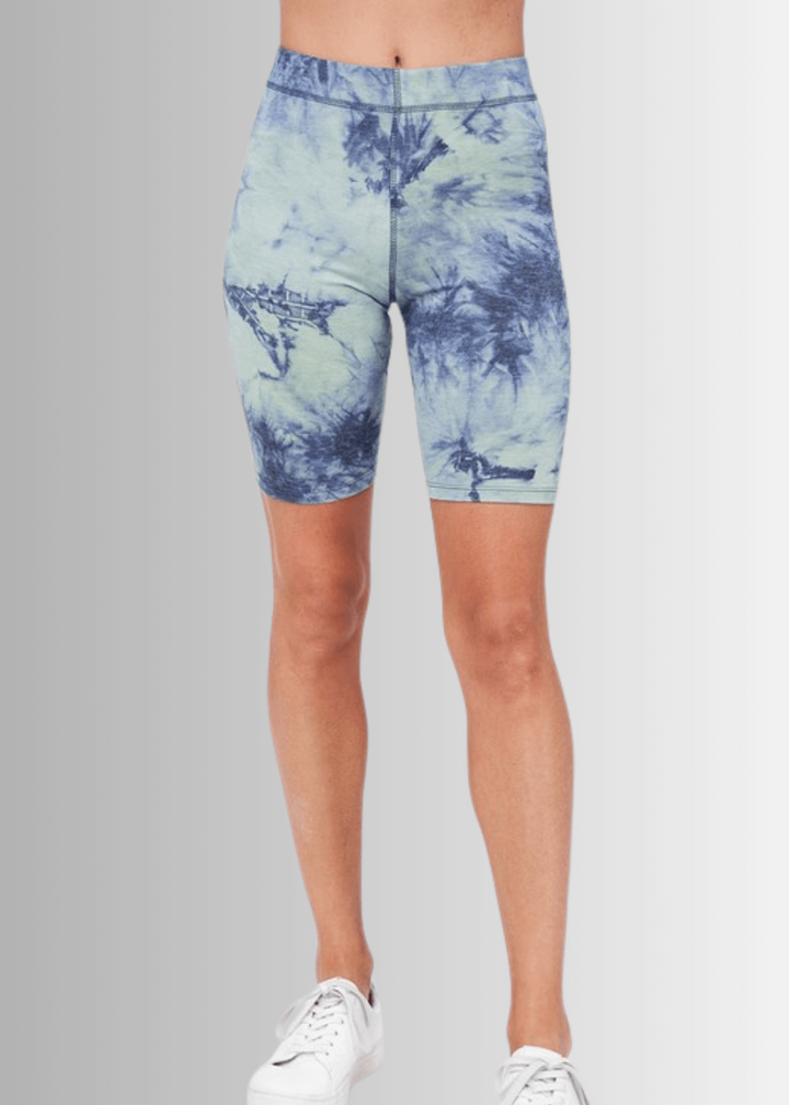 USA Made Ladies Super Soft 2 piece Tie Dye Pajama Loungewear Set with Long Sleeve Shirt and Biker Shorts in Blue, Teal