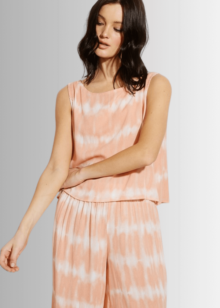 USA Made Light Peach Tie dye striped crop muscle top and palazzo pants 2 piece set for lounge, beach or every day wear || Classy Cozy Cool Women&