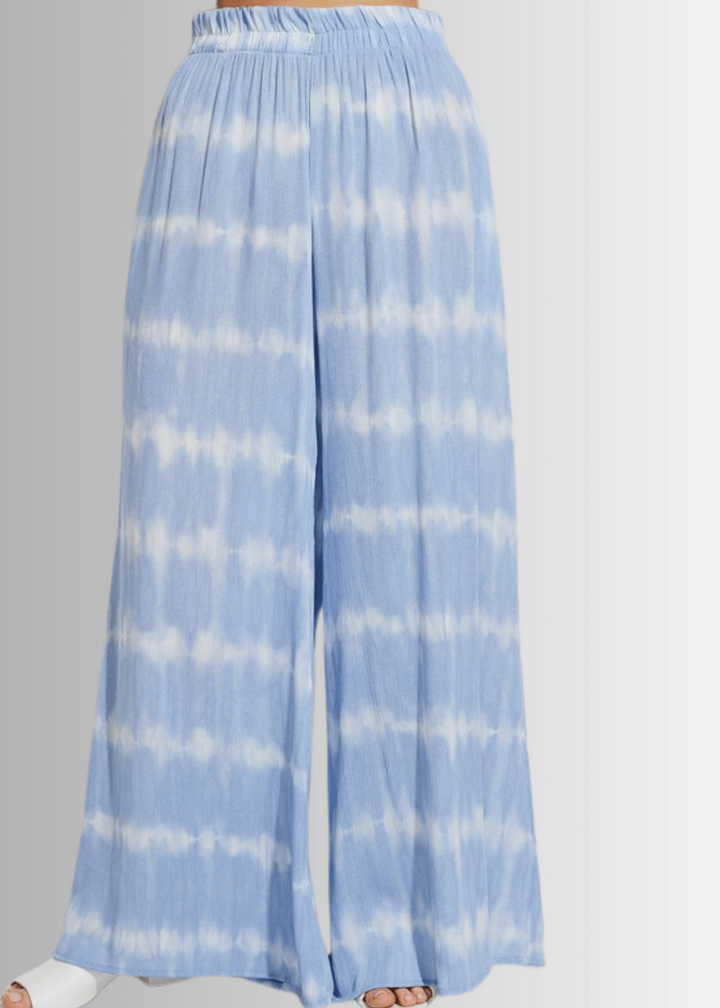USA Made Light Blue Tie dye striped crop muscle top and palazzo pants 2 piece set for lounge, beach or every day wear | Classy Cozy Cool Women&