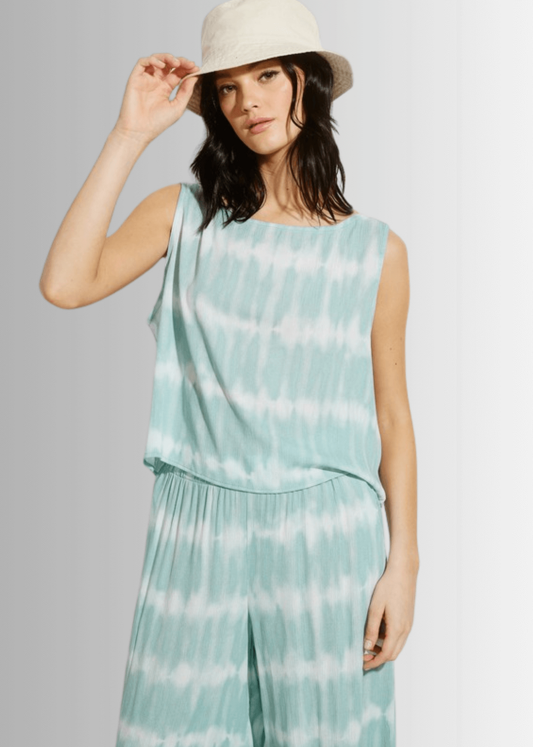 USA Made Light Aqua Turquoise Tie dye striped crop muscle top and palazzo pants 2 piece set for lounge, beach or every day wear || Classy Cozy Cool Women&