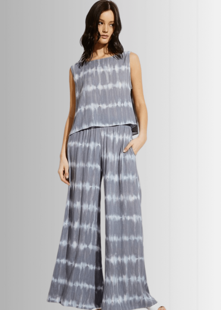 USA Made Charcoal Grey Tie dye striped crop muscle top and palazzo pants 2 piece set for lounge, beach or every day wear | Classy Cozy Cool Women&