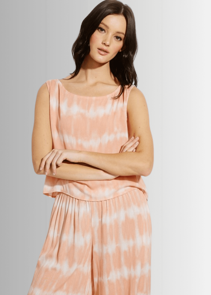 USA Made Light Peach Tie dye striped crop muscle top and palazzo pants 2 piece set for lounge, beach or every day wear || Classy Cozy Cool Women&