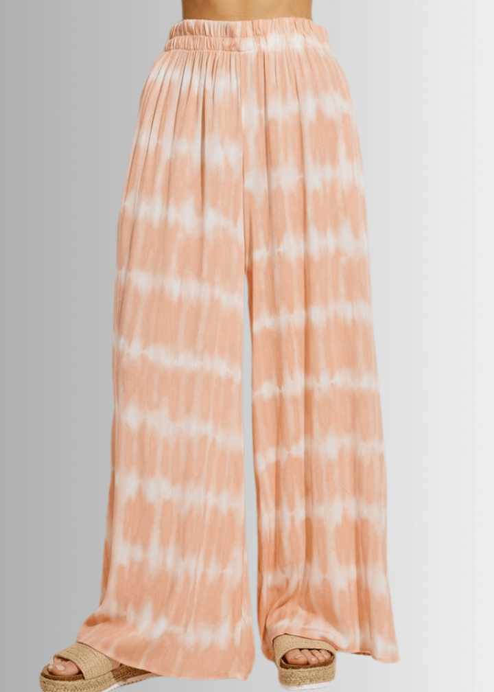USA Made Light Peach Tie dye striped crop muscle top and palazzo pants 2 piece set for lounge, beach or every day wear || Classy Cozy Cool Women&