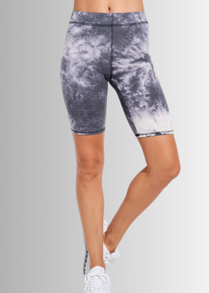 USA Made Ladies Super Soft 2 piece Tie Dye Pajama Loungewear Set with Long Sleeve Shirt and Biker Shorts in Grey