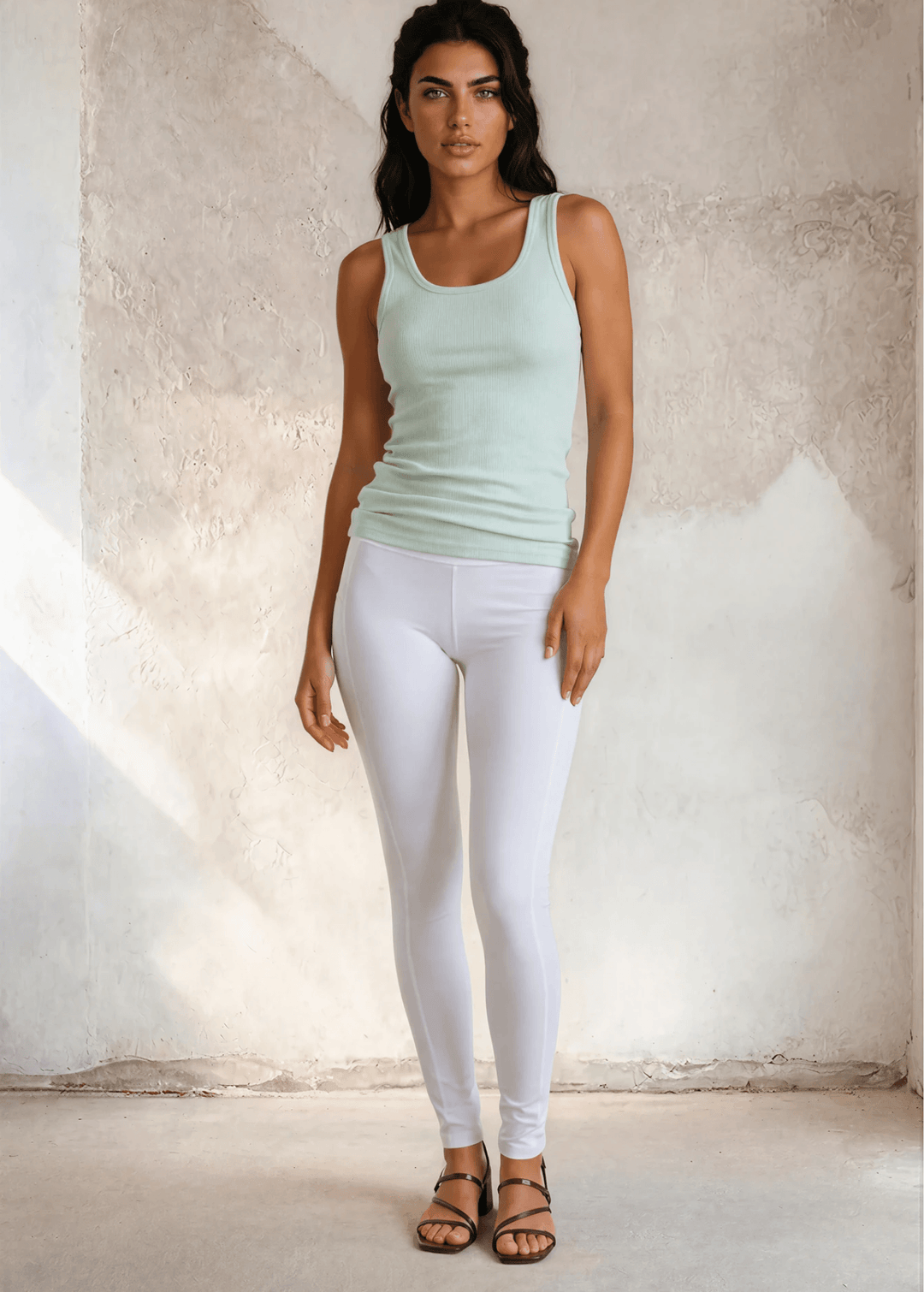 The Bra30 Tummy Tucker is an extra-long extra supportive racerback tank top that comfortably helps smooth out those unwanted lumps and bumps.  Icy Mint Green Color , Made in USA