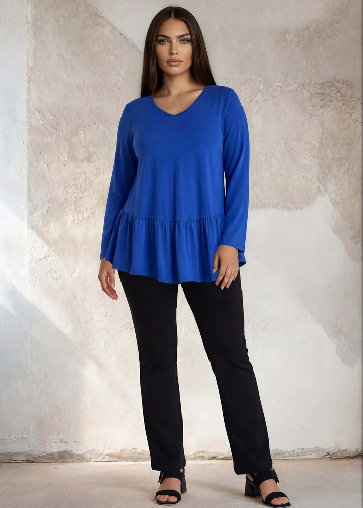 USA Made Full length Ladies Plus Size Classic Black Pull-On Bootcut Ponte Pants with Back Pockets Paired with Made in USA Women&