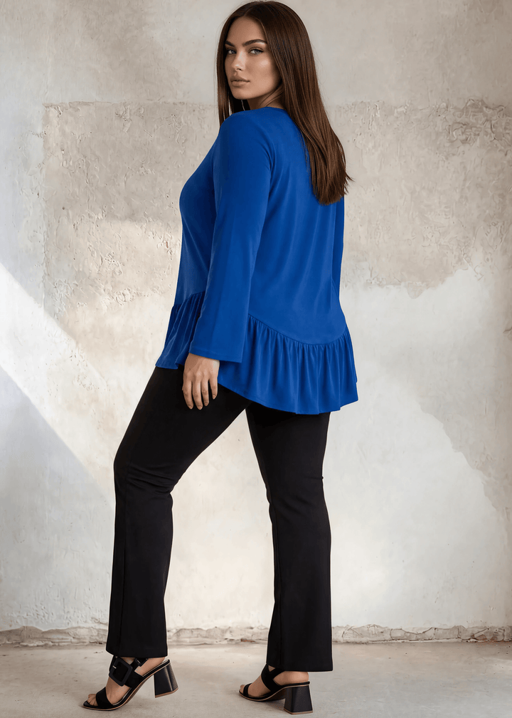 USA Made Full length Ladies Plus Size Classic Black Pull-On Bootcut Ponte Pants with Back Pockets Paired with Made in USA Women&