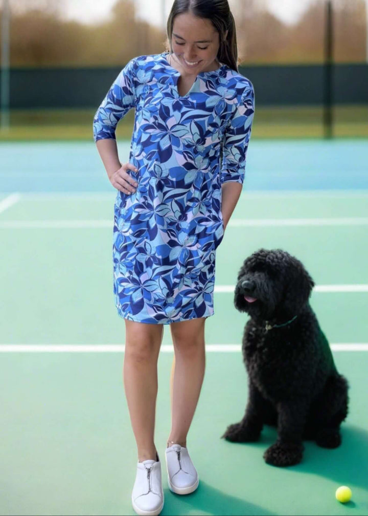 USA Made Ladies Active Wear Venice Dress in Sea Petals Print by Southwind Apparel | For Tennis, Pickle Ball, Lunch, Outdoor Event Summer Wear | Classy Cozy Cool Women&