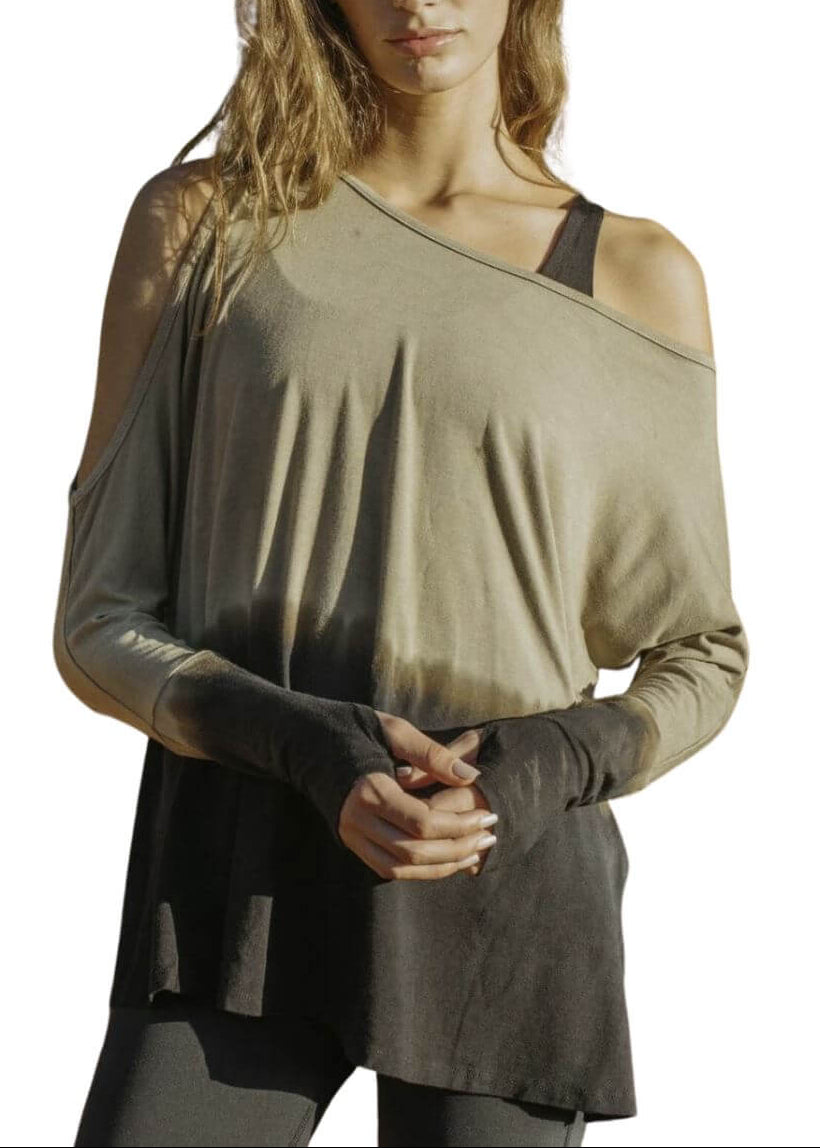 Jala Women's Duo Pullover with Cold Shoulder on one side and Off the Shoulder on the Other in Midnight River |Style#DUO28-MR| Made in USA | Classy Cozy Cool Women's Made in America Clothing Boutique
