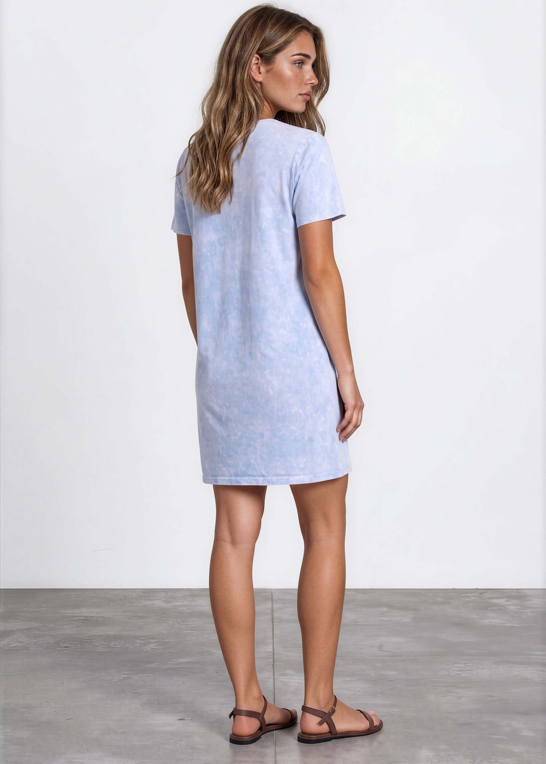 USA Made Ladies Mineral Washed Casual Cotton Short Sleeve Above Knee Length Dress with Pockets | Style