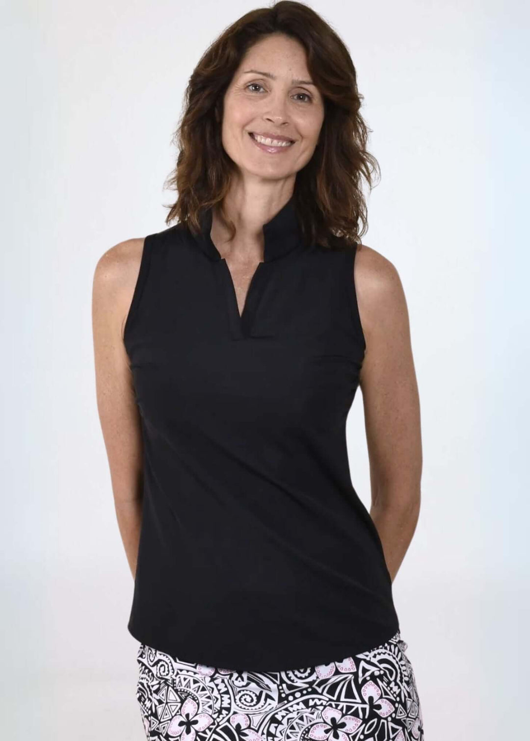Proudly Made in USA Ladies Pebble Beach Sleeveless Top in Black | Perfect for Golf, Tennis, Pickleball or Every Day Wear | Classy Cozy Cool Women&