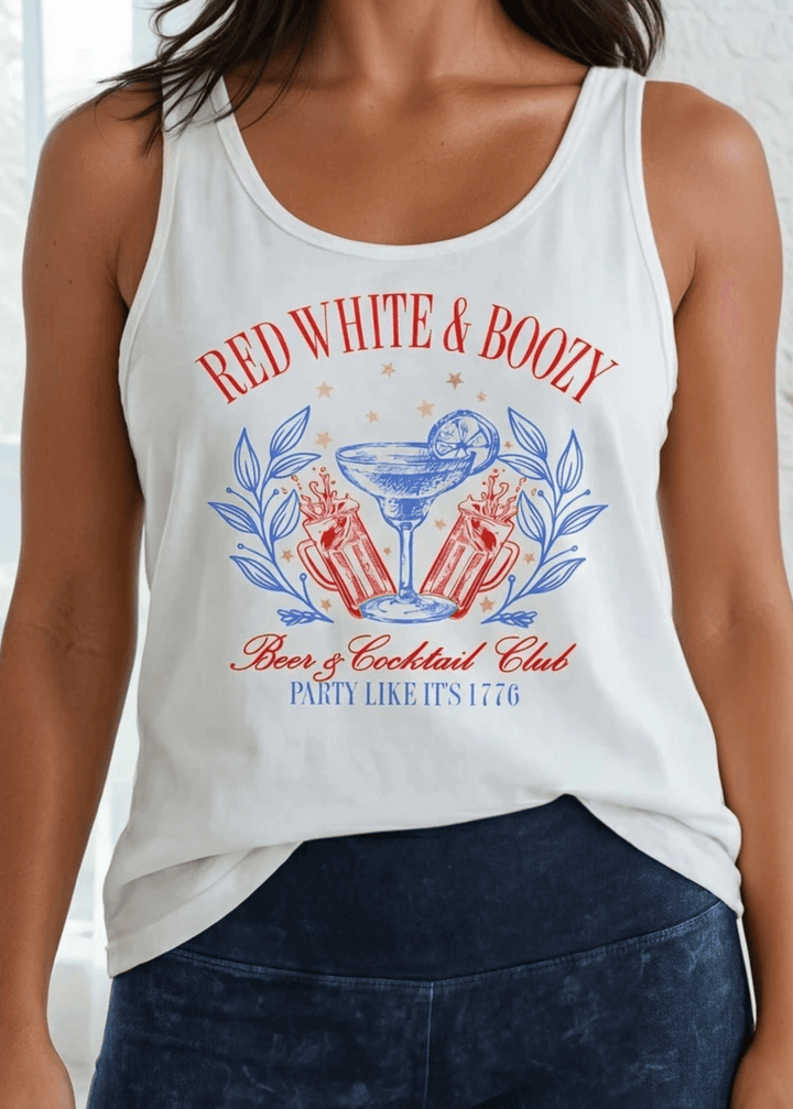 Made in USA Red White Boozy Patriotic Graphic Women&