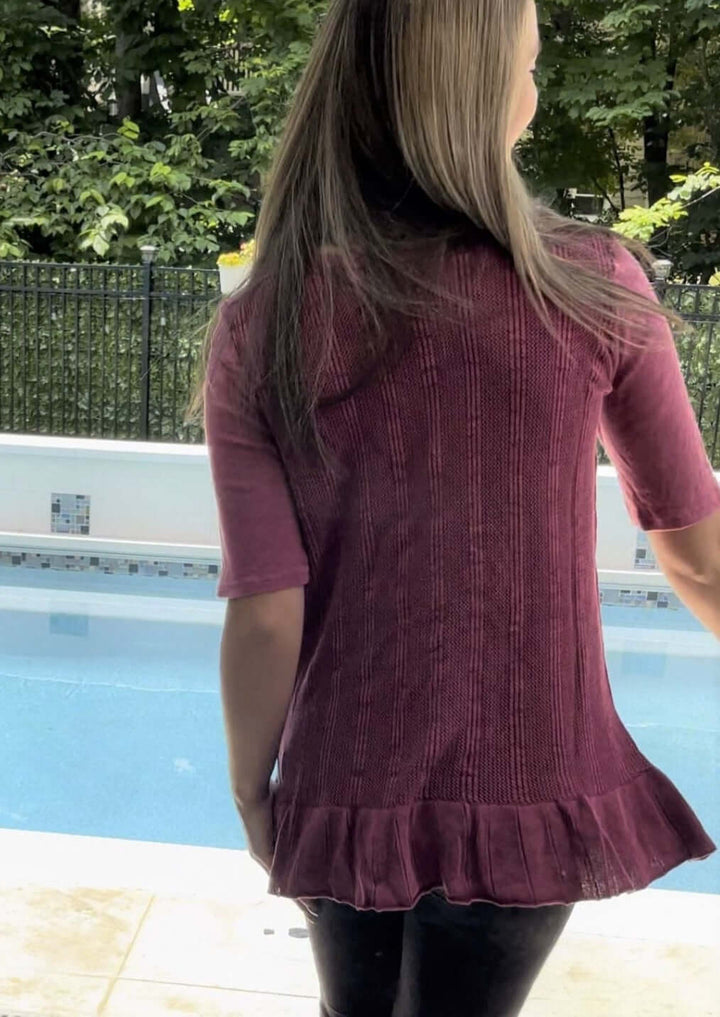 USA Made Feminine Flare Ladies Mineral Washed Tunic with Ruffle Hem &amp; Pointelle Knit Back made of 50% Cotton &amp; 50% Modal | Classy Cozy Cool Women&
