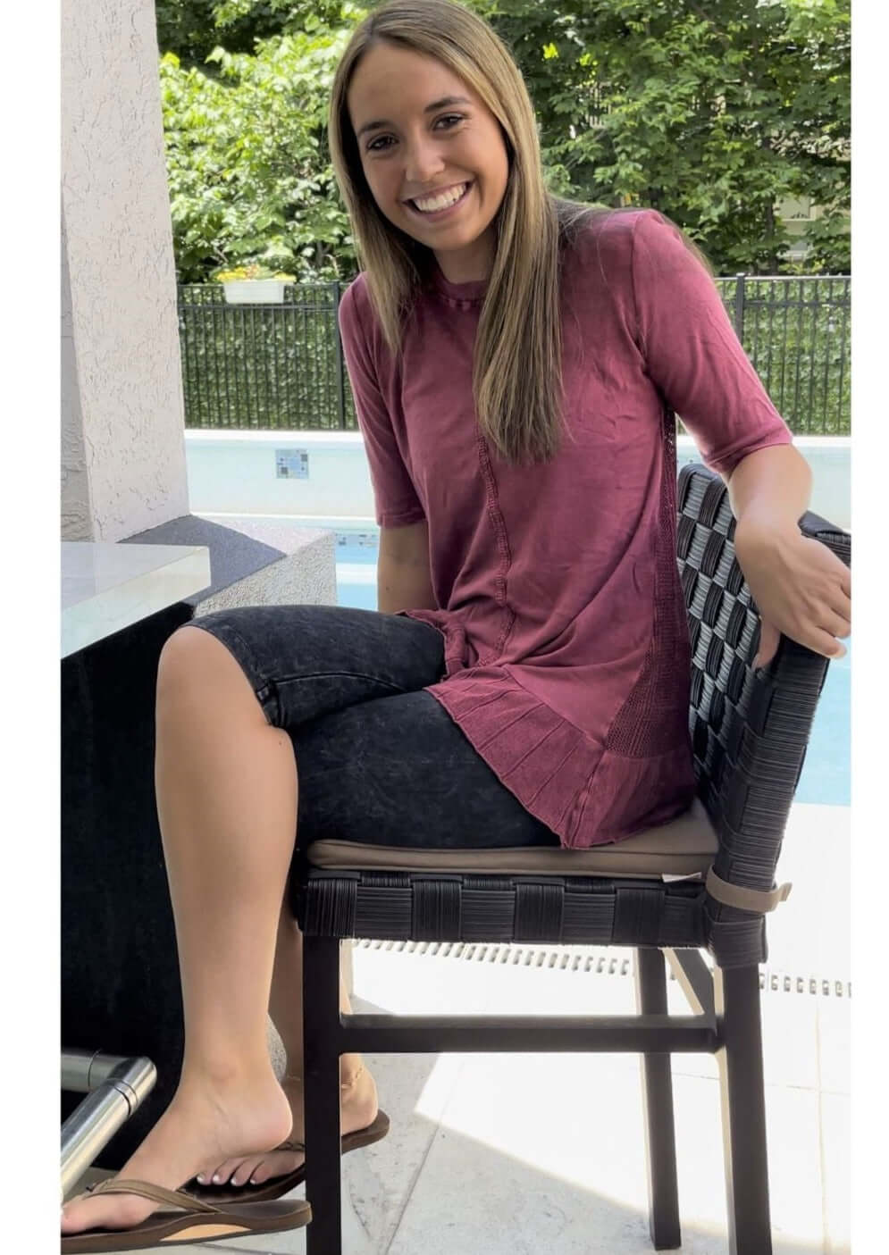 USA Made Feminine Flare Ladies Mineral Washed Tunic with Ruffle Hem &amp; Pointelle Knit Back made of 50% Cotton &amp; 50% Modal | Classy Cozy Cool Women&