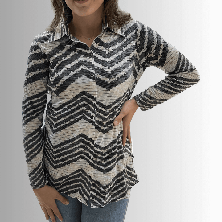 David Cline Zig Zag Unique Pattern Snap Down Crushed Texture Collared Shirt | Made in USA | Women&