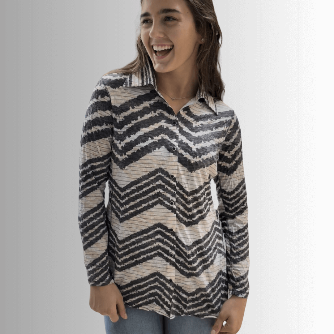 David Cline Zig Zag Unique Pattern Snap Down Crushed Texture Collared Shirt | Made in USA | Women&