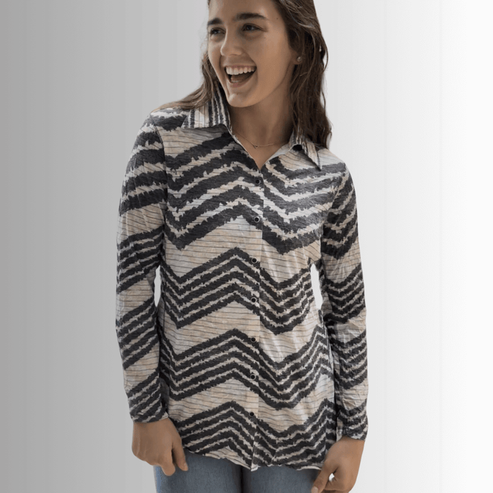 David Cline Zig Zag Unique Pattern Snap Down Crushed Texture Collared Shirt | Made in USA | Women&