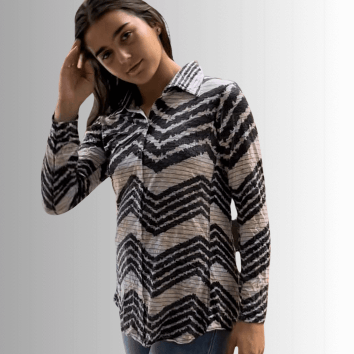 David Cline Zig Zag Unique Pattern Snap Down Crushed Texture Collared Shirt | Made in USA | Women&