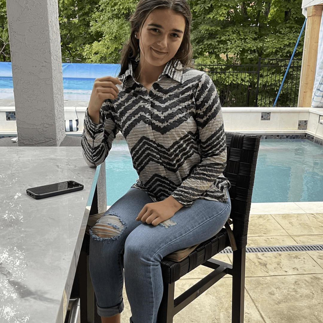 David Cline Zig Zag Unique Pattern Snap Down Crushed Texture Collared Shirt | Made in USA | Women&