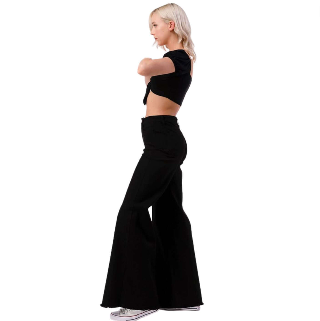 Black O2 Denim 505 High Waist Flare Jeans | Style PW505 | Women&